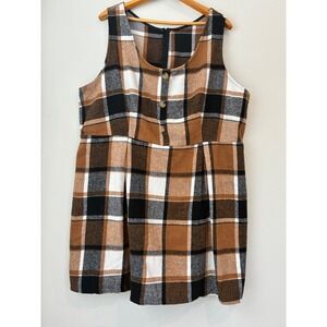 Brown Plaid Sleeveless Dress Mini Casual Pleated Fall Winter Academia‎ Size 4X